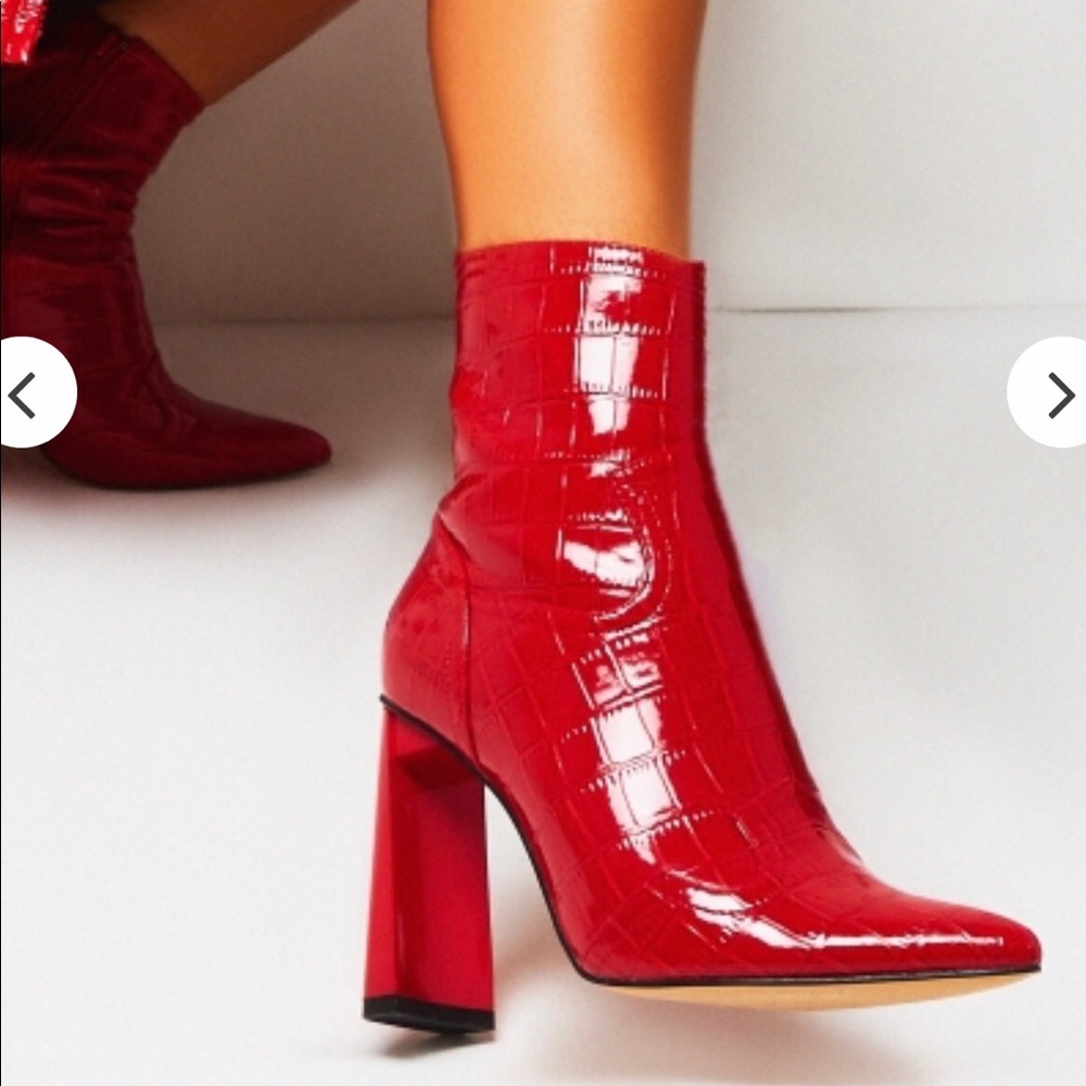 Public Desire Red Patent Croc Ankle Boots